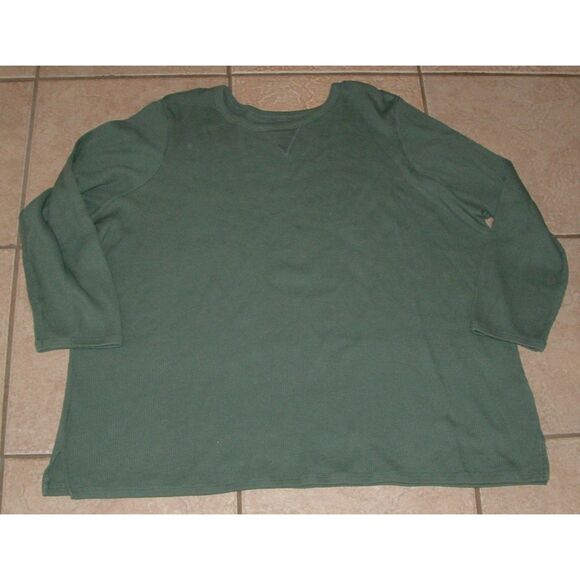 WOMAN WITHIN Olive Green Plus Sz 26/28 Stretchy Waffle Knit Thermal Comfy Shirt - Picture 2 of 3